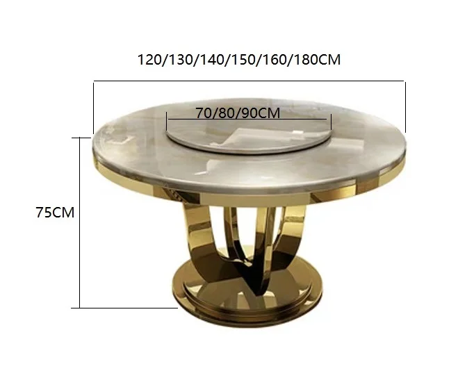 Luxury Dining Table Marble Top Round/Rectangle with Golden/sliver Stainless Steel Leg and Chair Dining Room Table Set