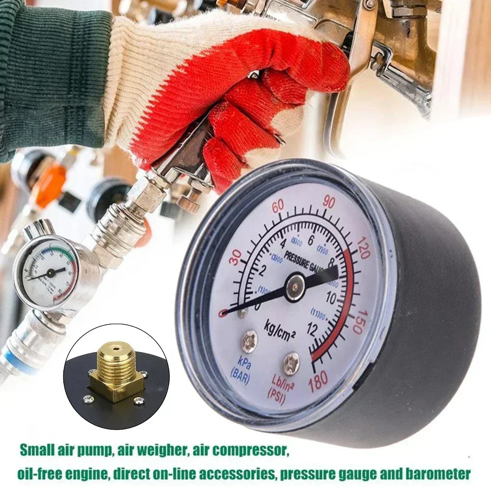 Air Compressor Pneumatic Hydraulic Fluid Pressure Gauge 0-12Bar / 0-180PSI Air Pump Parts Pressure Gauge For Air Tool Accessory