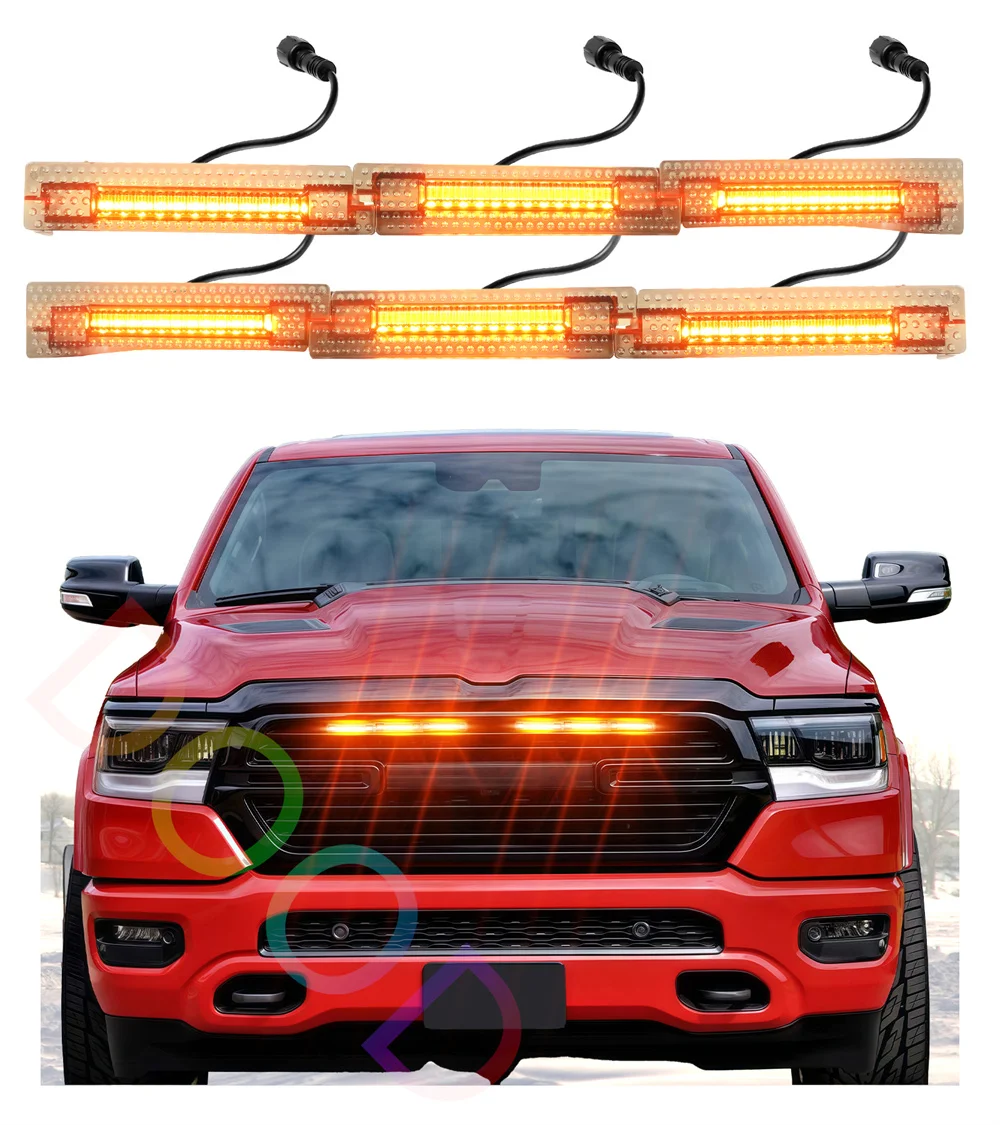 

Светодиодные решетки радиатора Amber Racing для Dodge Ram 1500 Laramie 2019-2024, аксессуары для освещения решетки радиатора.