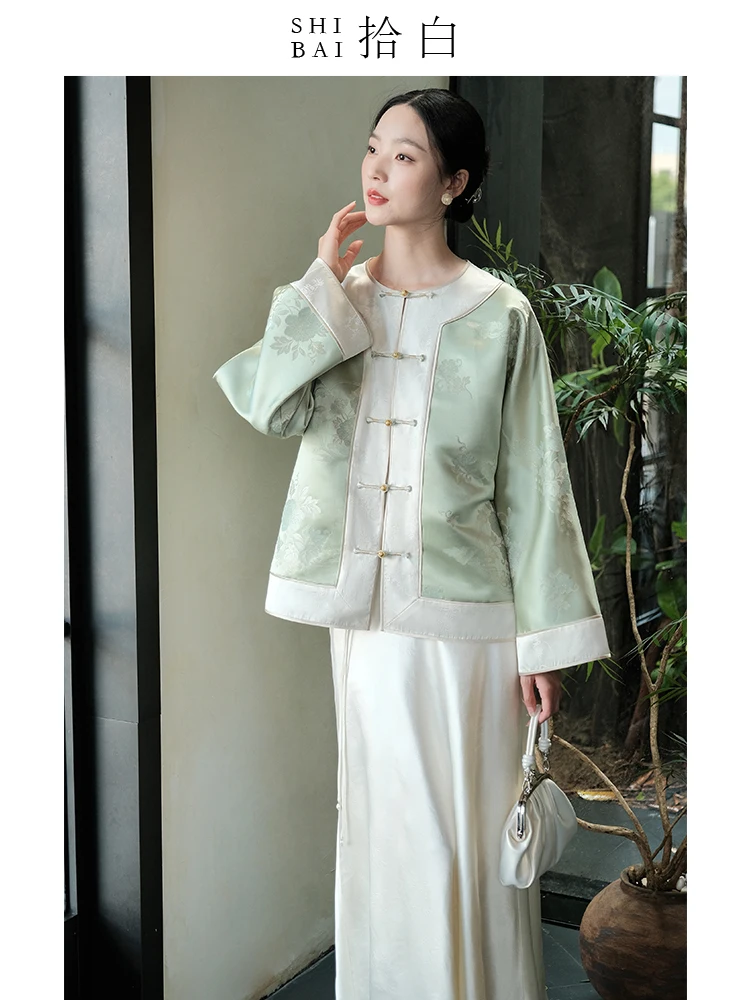 

ibai Original New Chinese Sle Jaet Spring Autumn New Pattern Embroidered Light een Button up Top Women's Faion