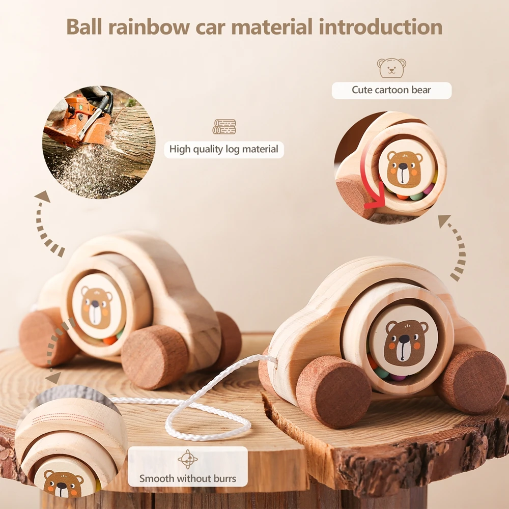 Balle de voiture en bois pour bébés, jouets pour tout-petits, jouets Montessori dos Cars, cadeaux pour garçons, 0 à 6 mois