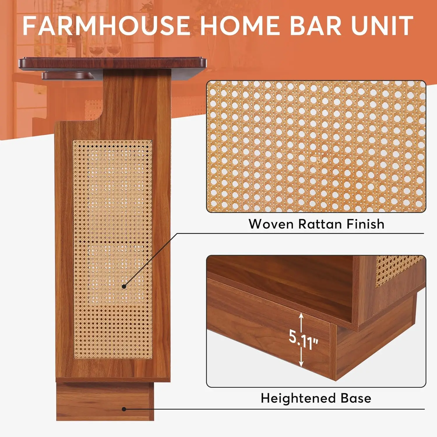 Tribesigns-meuble de bar à domicile en rotin, table de bar à 4 niveaux de la ferme avec 4 porte-verres à pied et base surélevée, armoire de bar à vin ou à la française