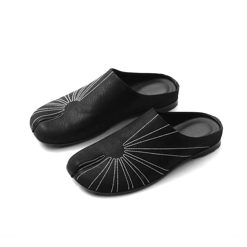 

Original TABI leather slippers with men's line design split toe leather shoes retro without heels Muller outdoor casual