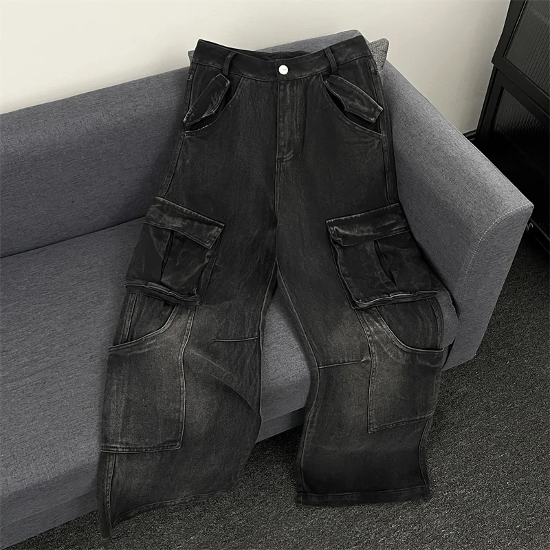 

American High Street Men's Jeans Workwear Straight Loose Leg Pants Multiple kets Student Casual Long Trousers
