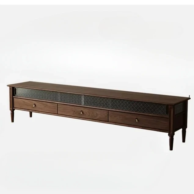 

N Retro French all solid wood black walnut TV cabinet small apartment living room TV cabinet combination cabinet