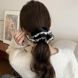 Vintage Large Solid Color Velvet Pearl Scrunchies for Women, Elastic Hair Bands, Hair Rope, Rubber Bands, Headwear, Accessories