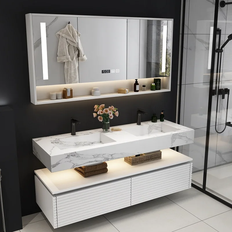

European Style Washroom Modern Bathroom Marble Washbasin Bathroom Sintered Stone Cabinets Vanity