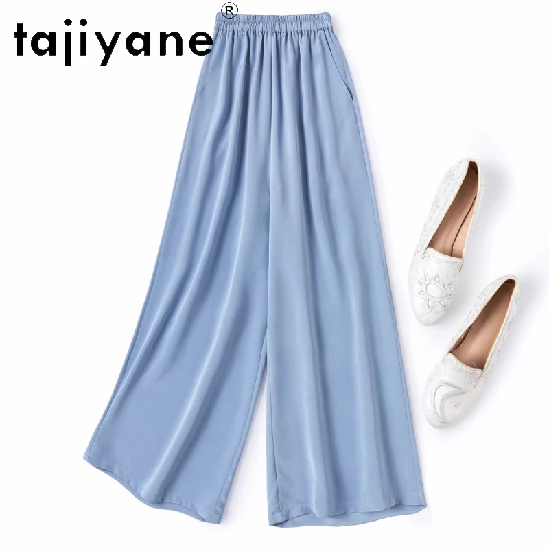 

TAJIYANE 32MM 93% Mulberry Silk Women Blue Pants Casual Baggy Pants Real Silk Summer Straight Trousers Woman Clothing 2026 바지