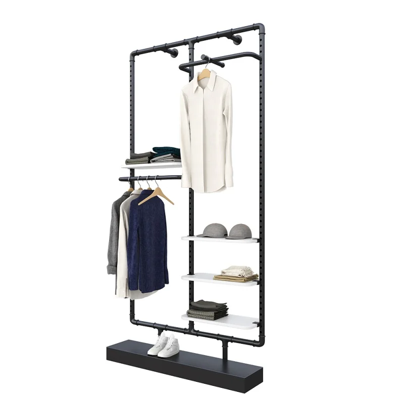 

custom.Multi purpose iron floor stands paint black clothing rail luxury clothes display rack for men stores