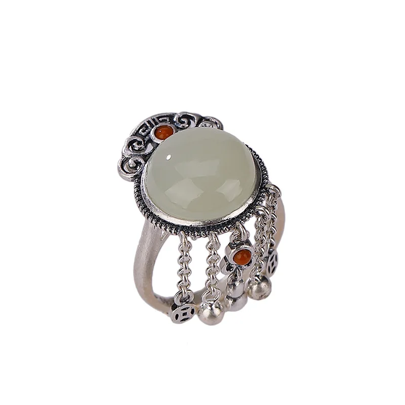 Bague à pampilles en argent regardé S925 de style ethnique, bijoux de personnalité haut de gamme, rétro, nuage de bon augure, diversifier, Hotan