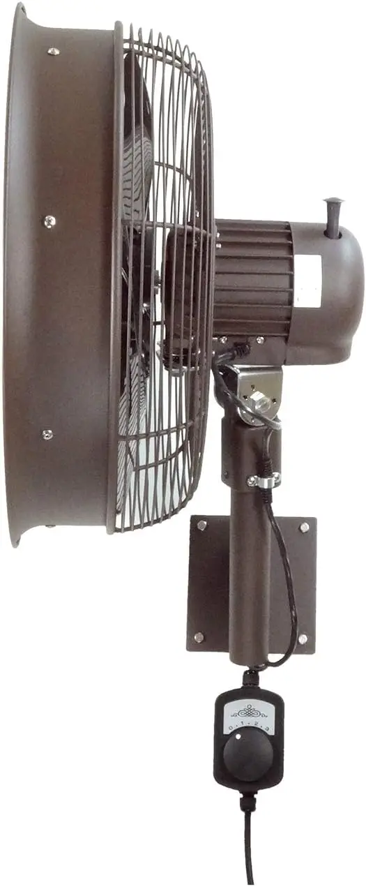 Oscillating Wall Mounted Outdoor-Rated Fan, 3-Speed Cord Control, Hard Resin Mold-Resistant Fan Blade with Mounting Br