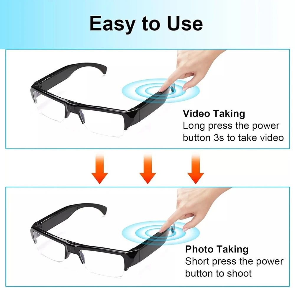 KEBIDUMEI Smart Camera Glasses 1080P HD Portable Wearable Audio&Video Recorder Eyeglass Support TF Card for Meeting Cycling Vlog image 6