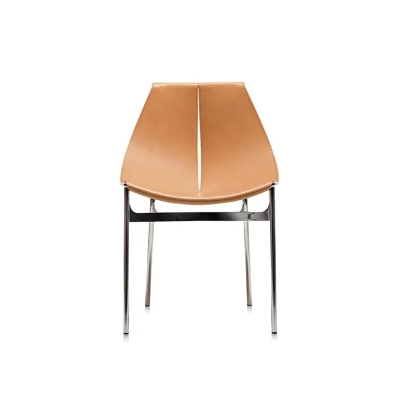 Light luxury Nordic modern stainless steel saddle leather model room cafe dining chair furniture