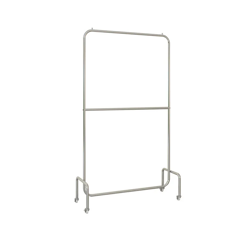 

Clothing store display rack, stainless steel, floor type, double-layer adjustable clothes hanging rod