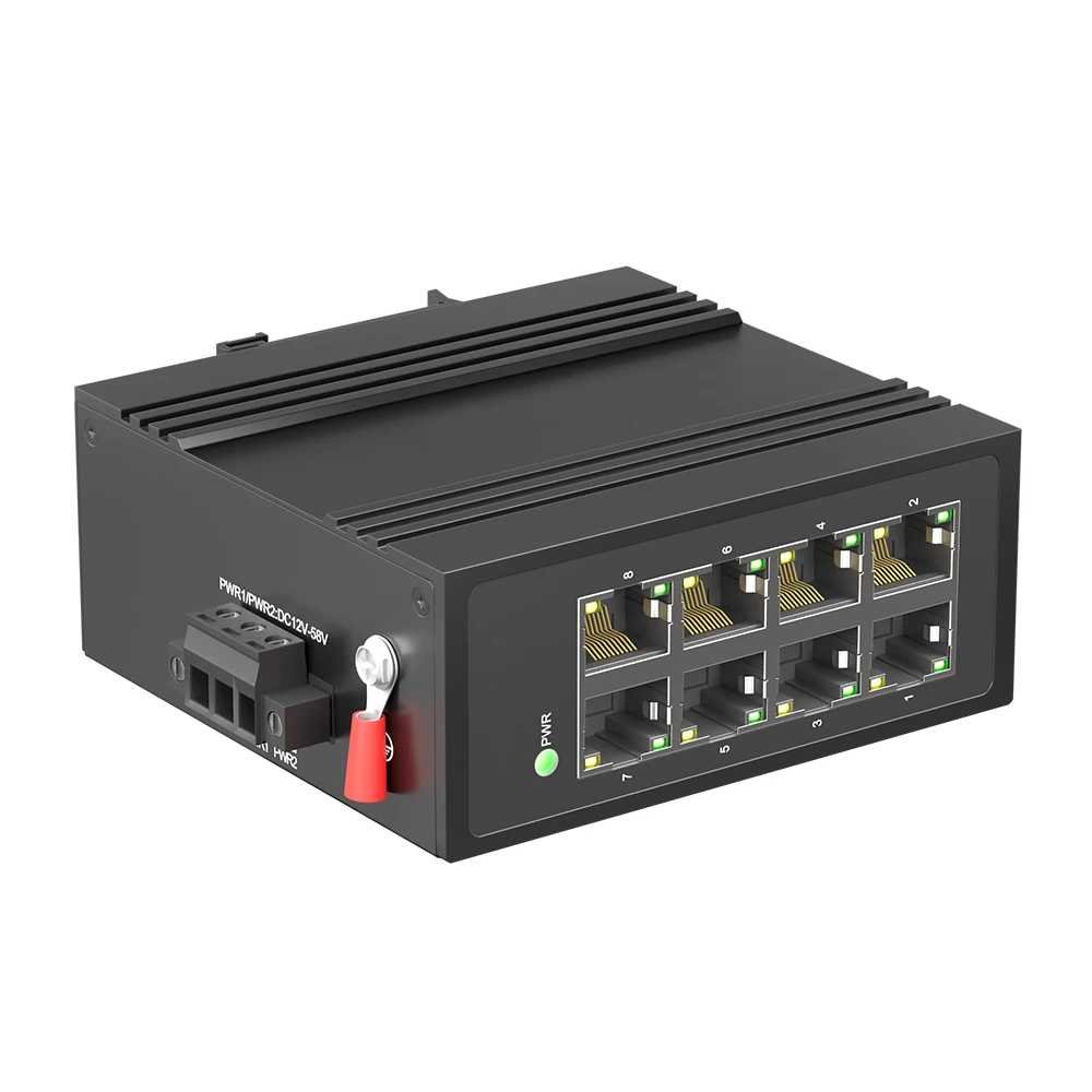 محول إيثرنت Bullscom Industrial ذو 8 منافذ بسرعة 10/100 ميجابت في الثانية |   غلاف معدني متين IP40 |   حامل السكك الحديدية DIN |   نطاق درجة حرارة واسع