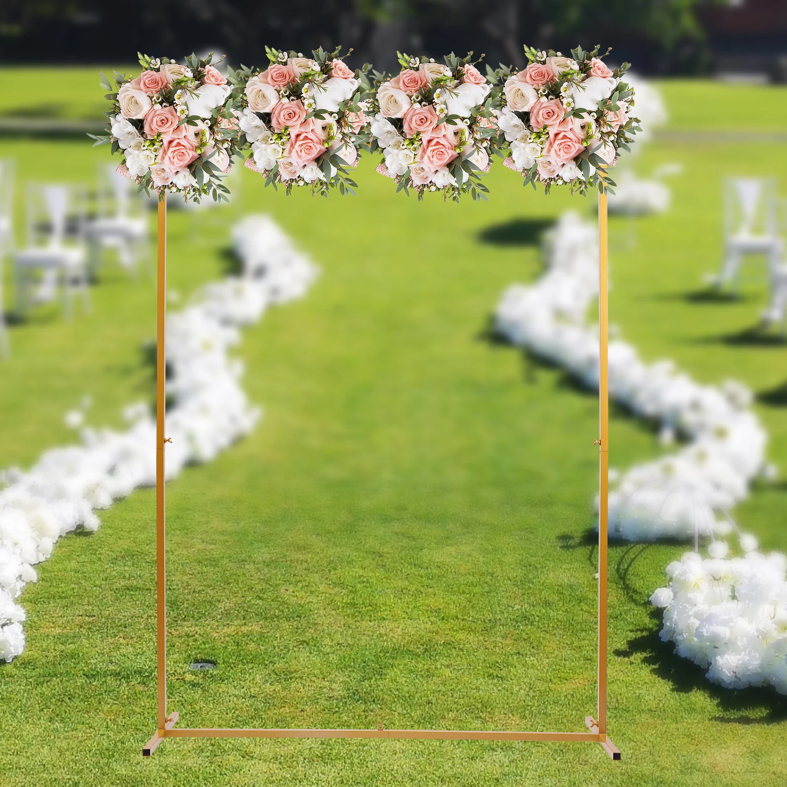 Supporto per arco nuziale 2 * 1,5 M con base in metallo quadrato sfondo da giardino cornice fiore palloncino decorazione rack oro per eventi festa di compleanno