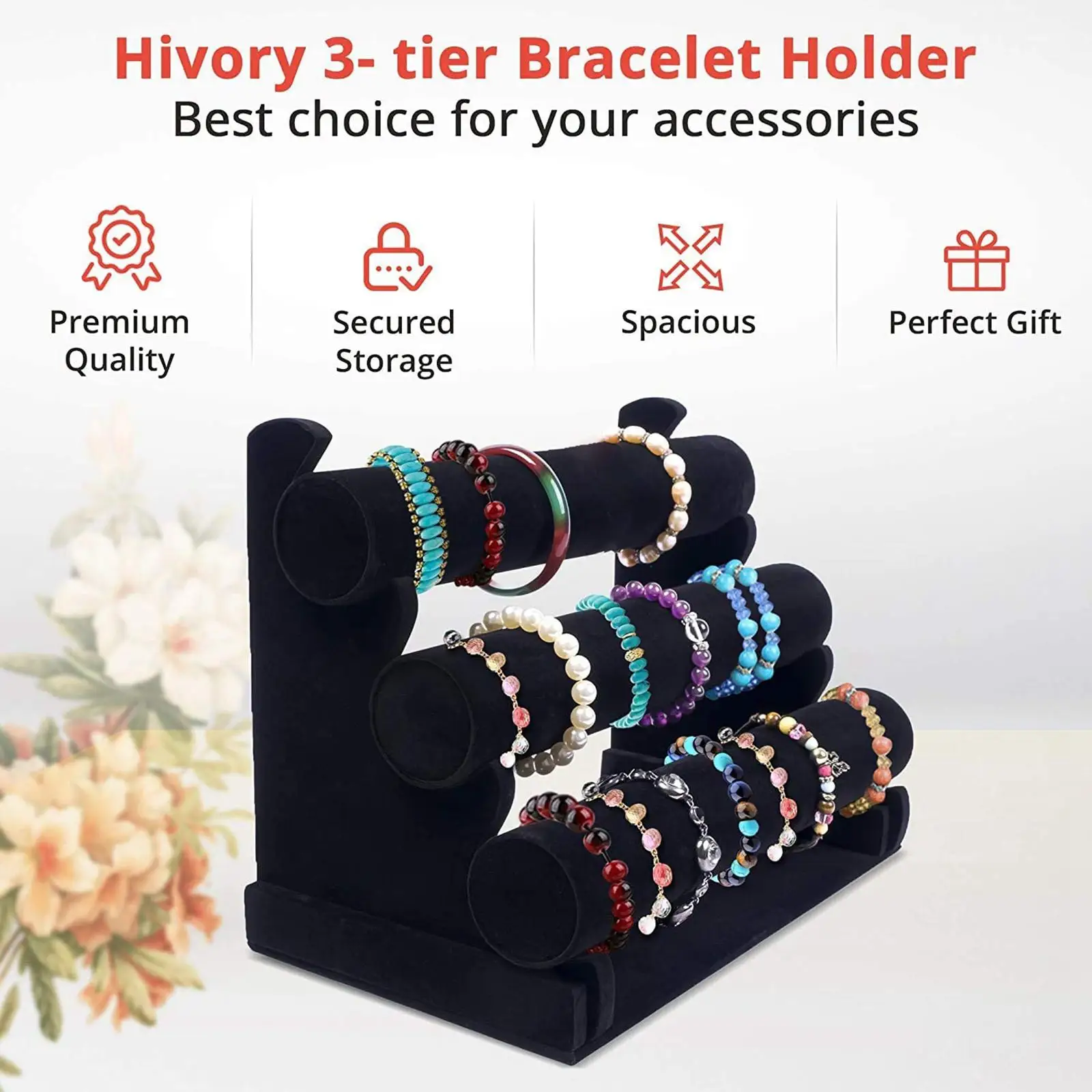 Velvet Jewelry Display Stand with Removable Bars Bracelet Holder Organizer Rack for Jewelry Storage and Market Exhibitors
