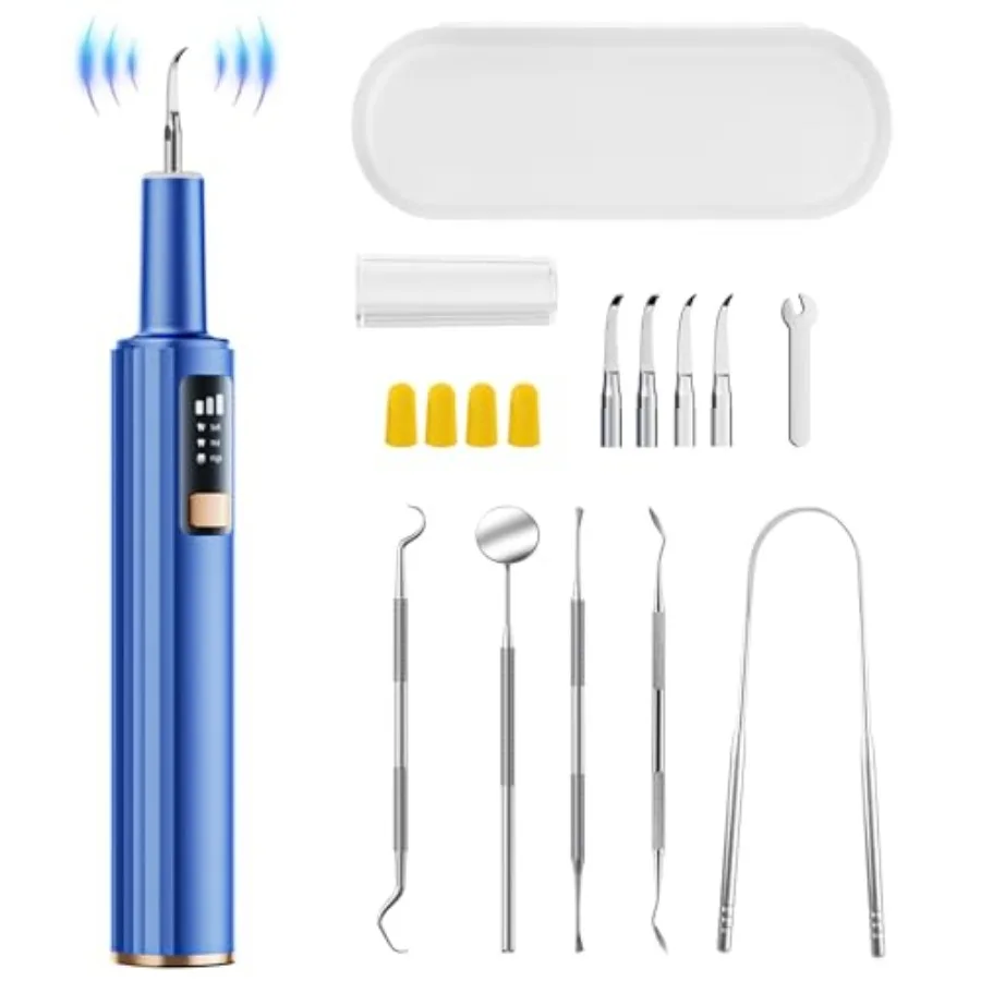 

Plaque Remover for Teeth Dental Tools Teeth Cleaning Tools with 4 Replaceable Heads 6-in-1 Dental Pick LED Light Waterproof Rec