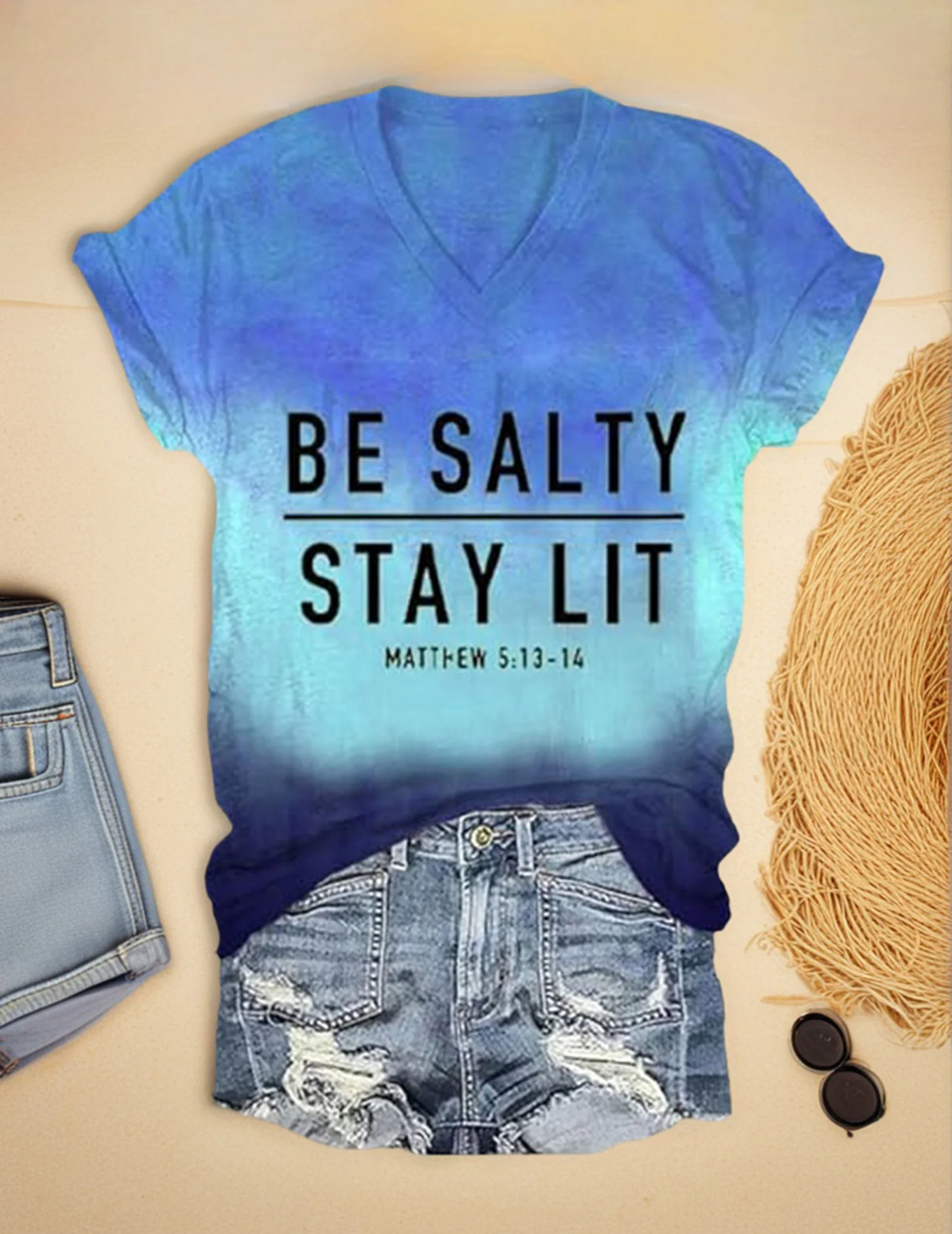 

Футболка Be Salty Stay Lit с коротким рукавом и v-образным вырезом, летние повседневные футболки, модные наряды для женщин