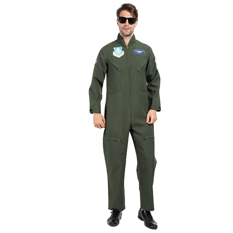 Army Green Men Aviator Pilot Uniform Cosplay Adult Halloween Special Forces Costumes Carnival Purim Role Play Show Party Dress