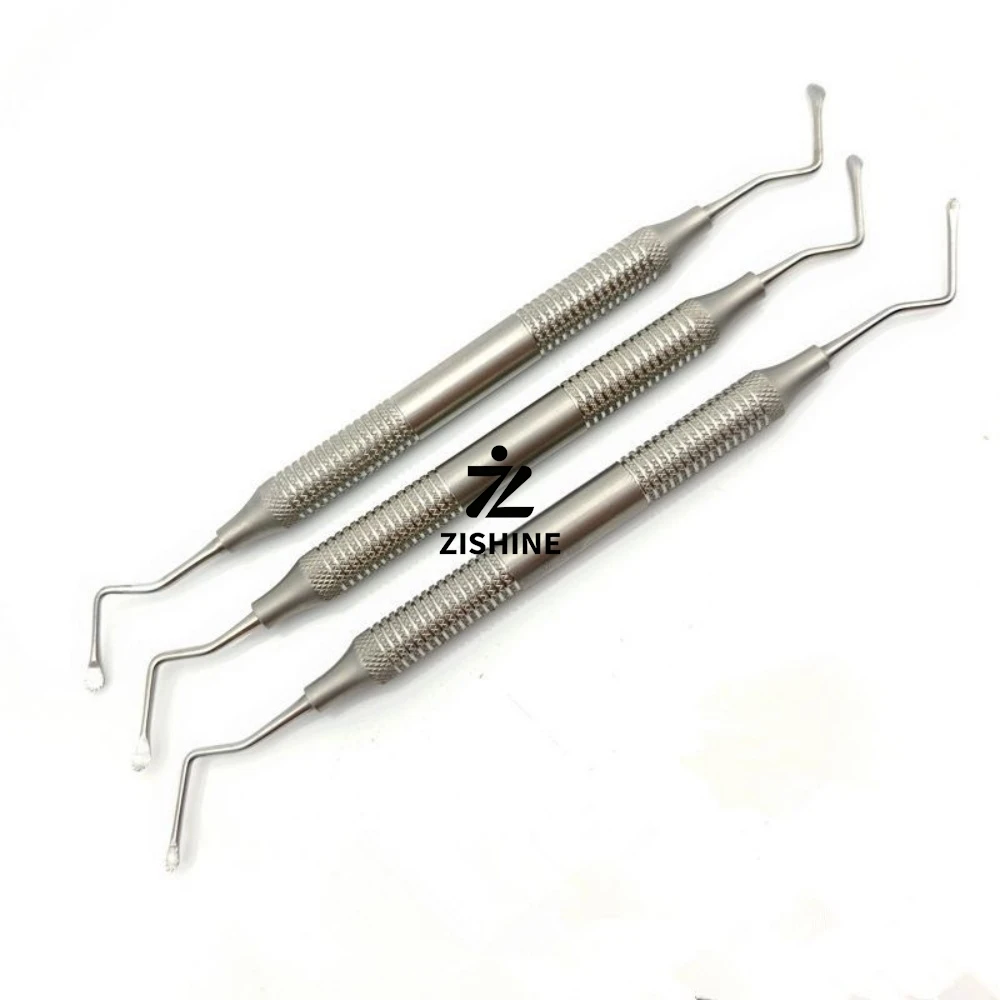 3Pcs Dental Implant Bone Curette Serrated Edge Spoon Double Ended Scaler Periodontal Surgical Dentistry Laboratory Equipment