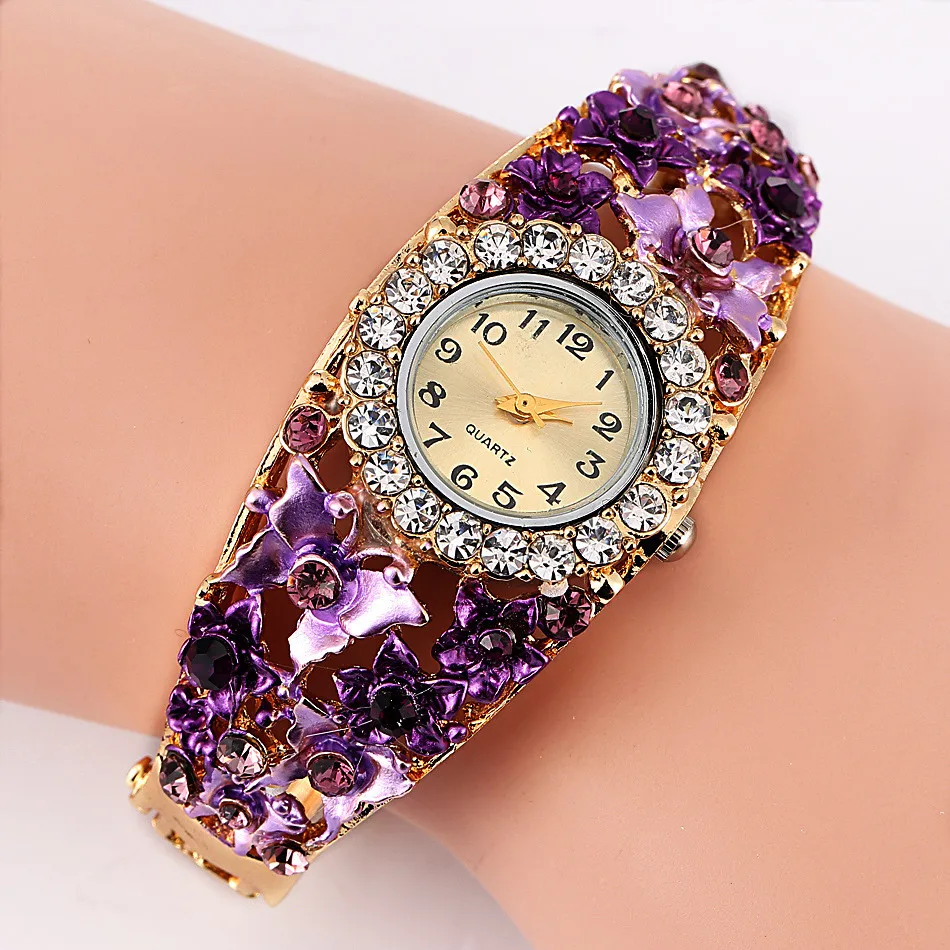 Hot Sales Luxury Diamonds Women\'s Flower Butterfly Dress Watch Round Dial Rhinestone Quartz Bracelet Wristwatch Gifts for Women