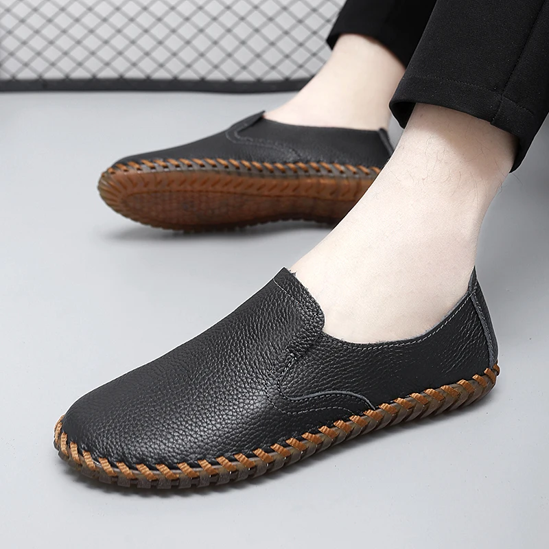 Casual Leather Shoes For Men New British Style Men\'s Good Quality Casual Leather Business Shoes Slip On Loafers Large Size 47