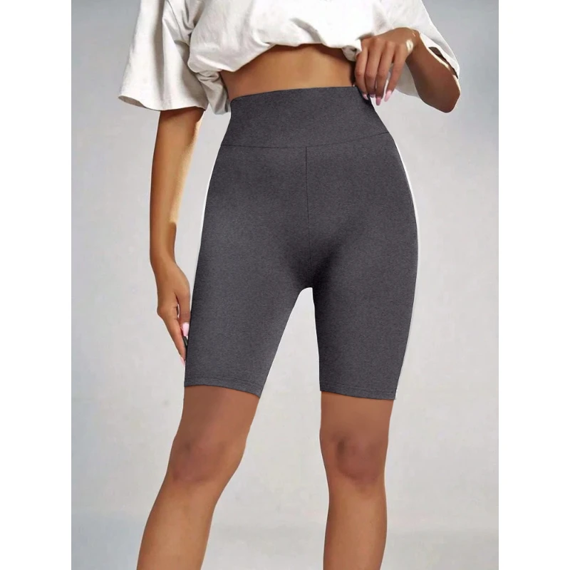 Female Shorts Simple Fashion Knitted Solid Colour Five Pants Trendy Side Stripe Design Ladies High Stretch Shorts