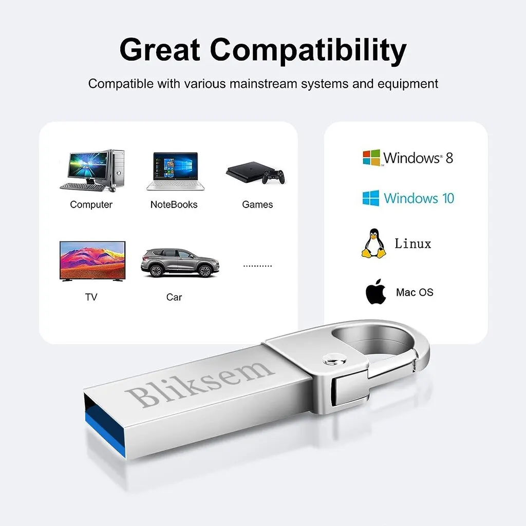 Bliksem-USB 3.0 Flash Drive, Pen Drive para PCs, Laptops, Dispositivos Automozes, Memory Stick de Áudio, 64GB