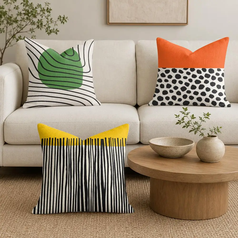 Mid Century Modern Pop Art Cushion Cover Natural Linen Organic Fabric Double-Sided Printing Sofa Home Decor Gift Pillow Cover