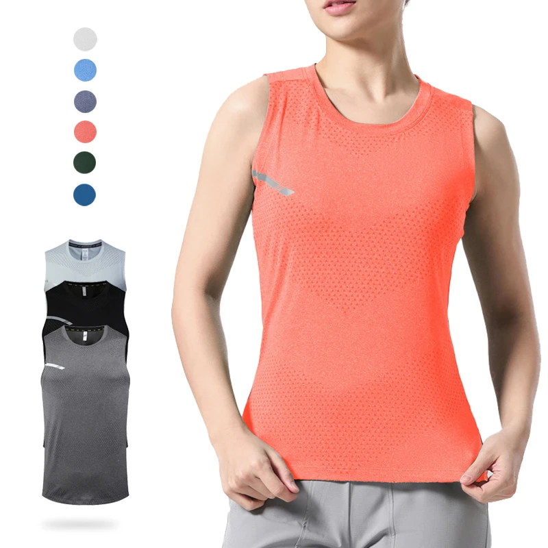 

(S-2XL)Женский быстросохнущий спортивный жилет, дышащие топы для фитнеса без рукавов для бега, йоги, тренажерного зала - легкий свободный крой с круглым вырезом