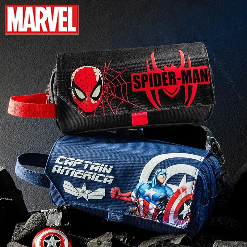 حقيبة أقلام ذات سعة كبيرة من Marvel Spider-Man Captain America، صندوق تخزين أدوات مكتبية للأطفال الخارقين، مقلمة للطلاب