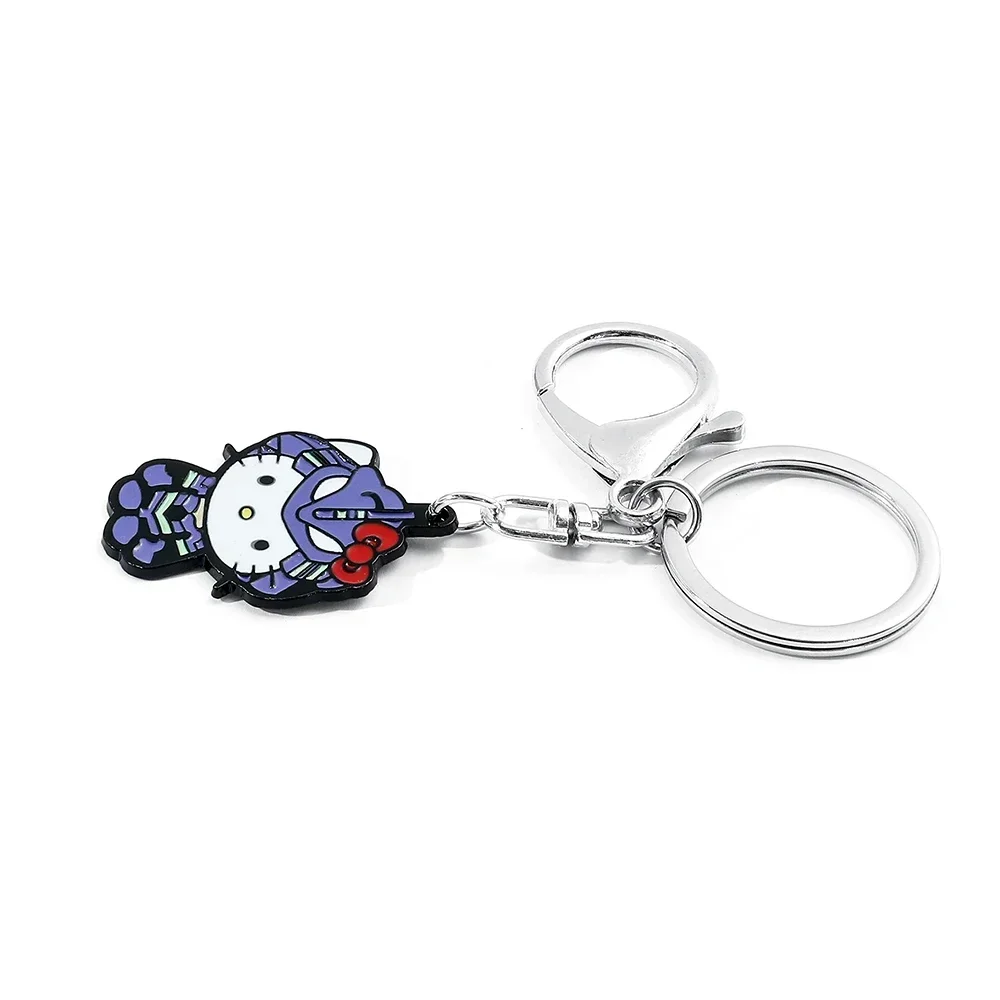 Neon Genesis Evangelion x Hello Kitty Enamel Keychain - EVA-01 Mecha Anime Key Ring, Kawaii Jewelry Gift for Men Women Fans
