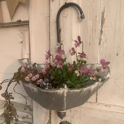 Vintage Gray Handcrafted Wall Hanging Pot Flower Holder,Umbrella Design, Bird Adorned