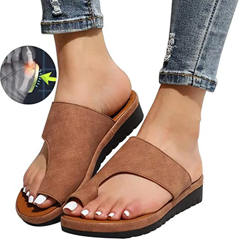 Zapatillas de suela plana para mujer, sandalias informales suaves con Punta Grande, zapatos de plataforma cómodos, Corrector ortopédico de juanete,