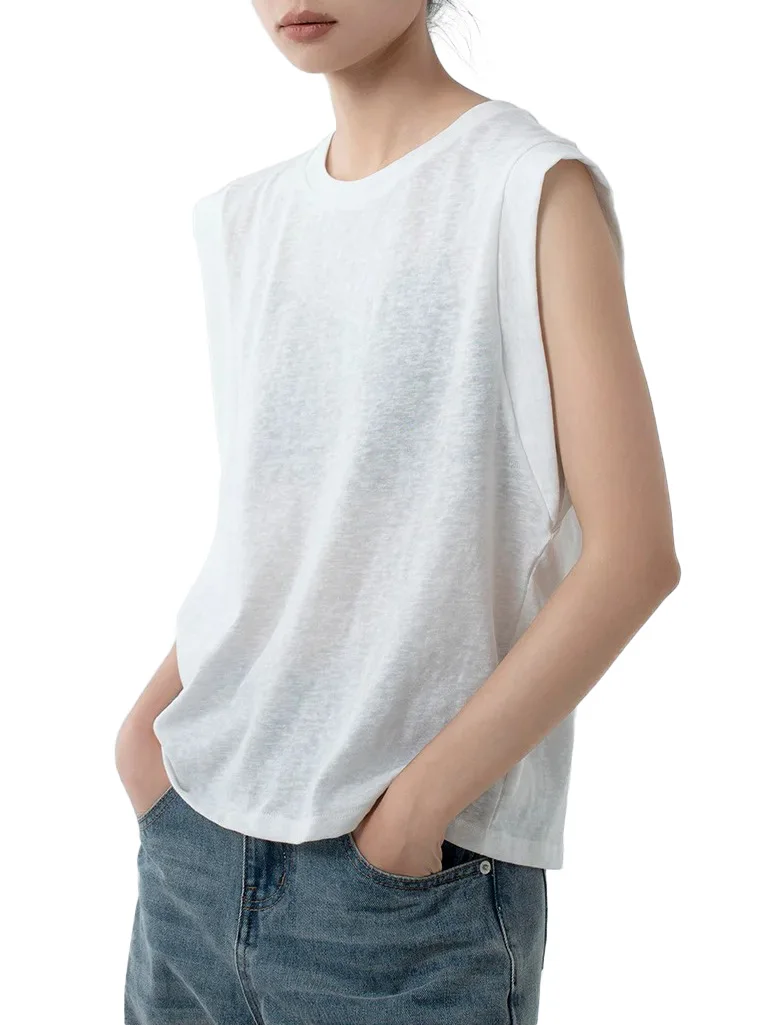 Cotton Linen Tank Tops Women Simple Semi Sheer Sleeveless Tees Spring Summer 2024