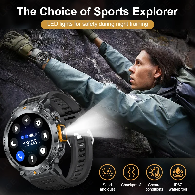 With Flashlight Men Smartwatch Bluetooth Call Outdoor Sports Tracker Heart Rate Monitor Waterproof Smart Watches For Android IOS