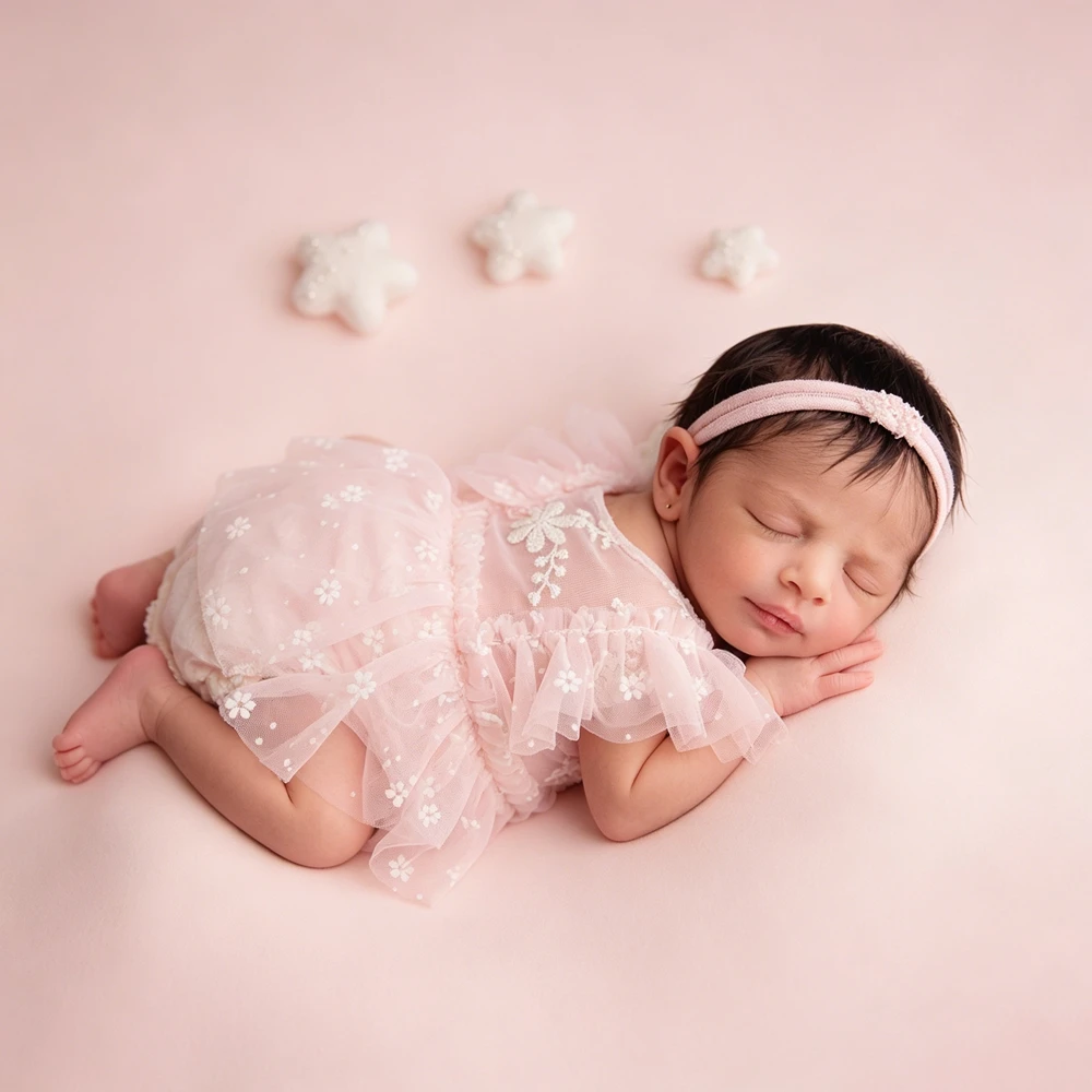 新生児写真撮影用小道具-女の子用ピンクレースチュチュドレス-フリル付き乳児写真撮影用衣装-0-1ヶ月新生児レースドレス