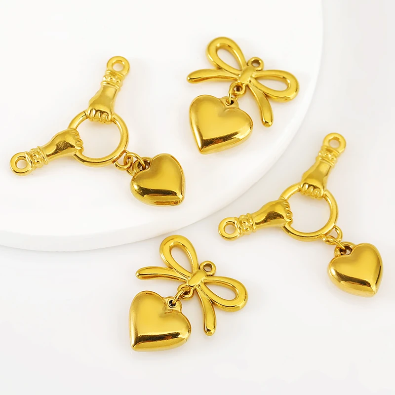 

2pcs Stainless Steel Hold Hand Bowknot Heart Charms Love Heart Pendant Connectors for Necklaces Earrings Jewelry Making Supplies