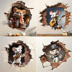 Cute Mouse Hole Wall Sticker Caffeine Enthusiast Mouse Coffee Break in Wall Hole Decal Mouse Singing Decoration