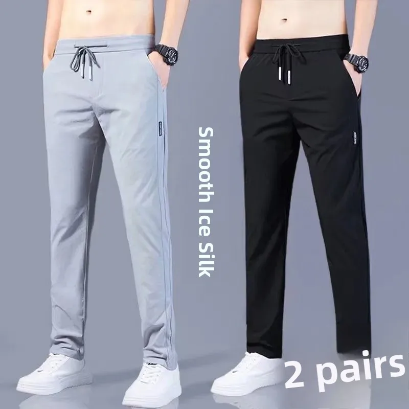 

Ice Silk Men's Summer Thin Quick Dry Sports Pants Loose Casual Straight Leg Sweatpants Fashionable Loose Fit Long Trousers