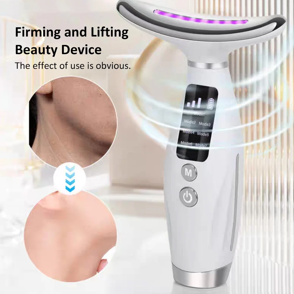 Ems microcorrente pescoço massageador elevador facial apertar contorno facial e linhas suaves dispositivo 7 cores led luz instrumento de beleza