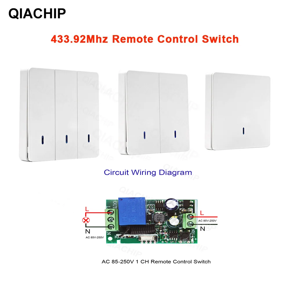 QIACHIP 433 MHz AC 110V 220V 1 CH bezprzewodowy moduł łącznik przekaźnikowy odbiornik zdalnego sterowania kontroler lampa ledowa 433.92 MHz