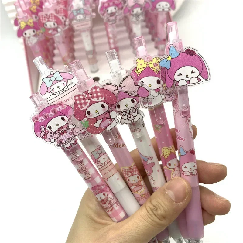 Imagem -03 - Sanrio Anime Gel Canetas Caneta de Tinta Preta Papelaria Kawaii Presentes de Graduação do Estudante Autêntico Kuromi Melody Cinnamoroll 0.5 0.5 48 Pcs