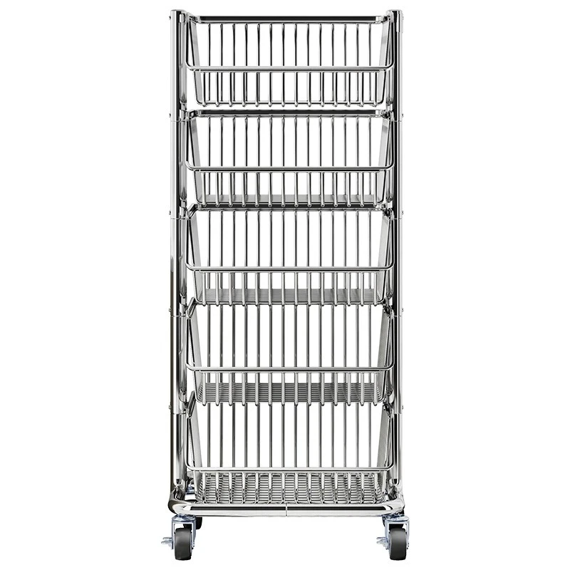 Stainless steel kitchen basket rack, removable snacks and vegetables multi-functional fruit and vegetable trolley storage rack
