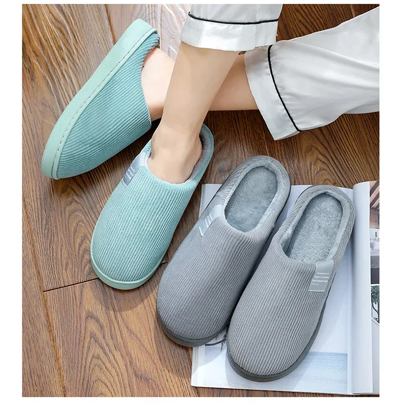 New Winter Household Warm Furry Women Men Shoes Indoor Slippers Bedroom Cotton Slippers  Plush Home Slippers Ladies Flip Flops