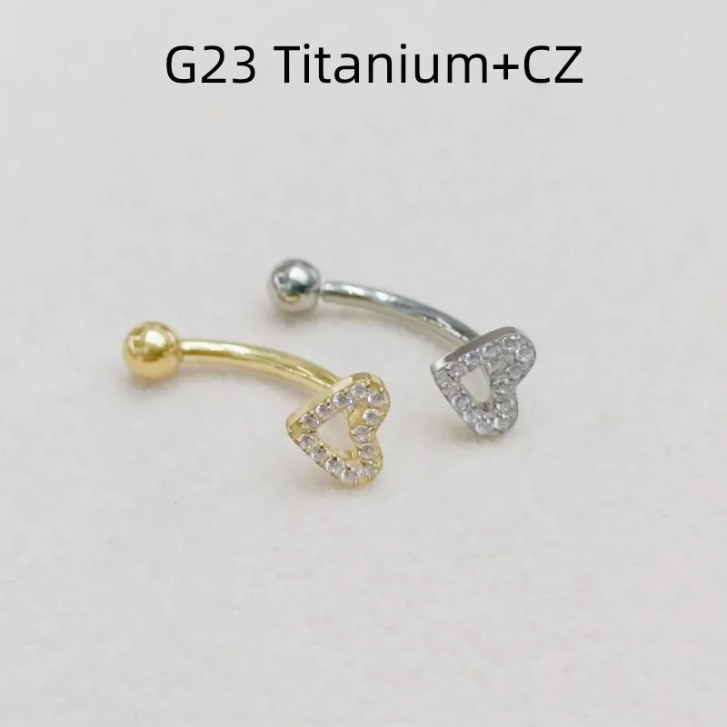 Lot10pcs Body Jewelry 16G All G23 Titanium Heart CZ Eyebrow Curve  Lip Labret Bar Ear Helix Tragus Rook Bar Piercing Jewelry New