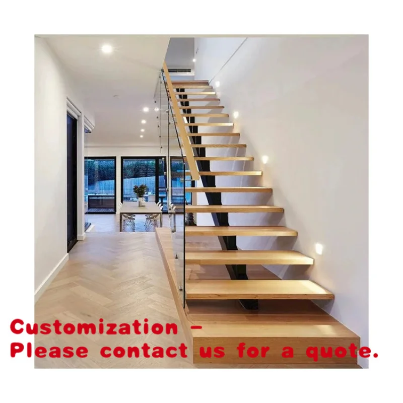 

custom.Hot Selling Customizable Indoor Straight Luxury Solid Wood Stairs Modern Design Rich Look Shape Steel/Glass Outdoo