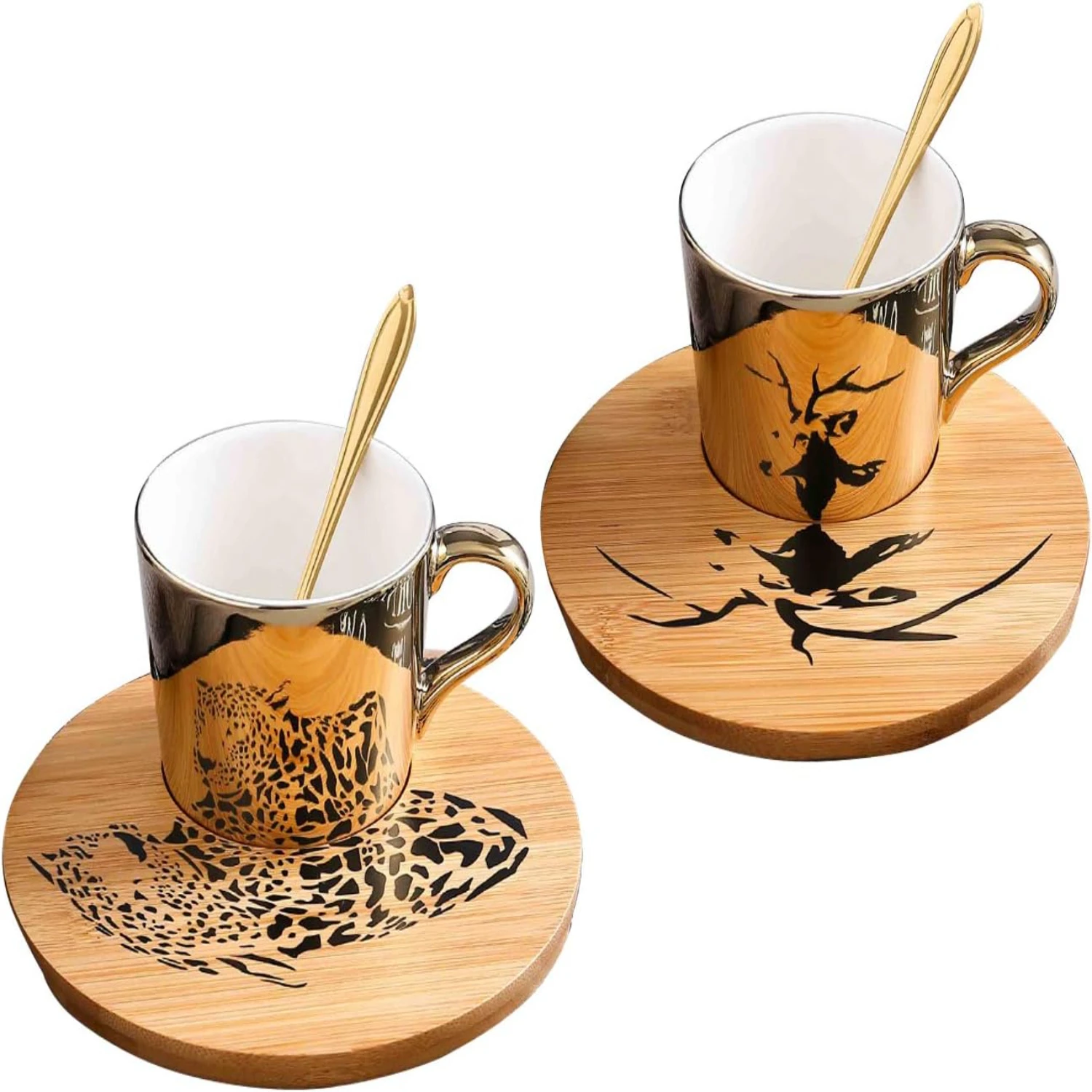 

Golden Animal Ceramic Cappuccino Cups Set - Stylish Gift for Tea Lovers - Chic Kitchen Decor Addition - 8oz Espresso Cups