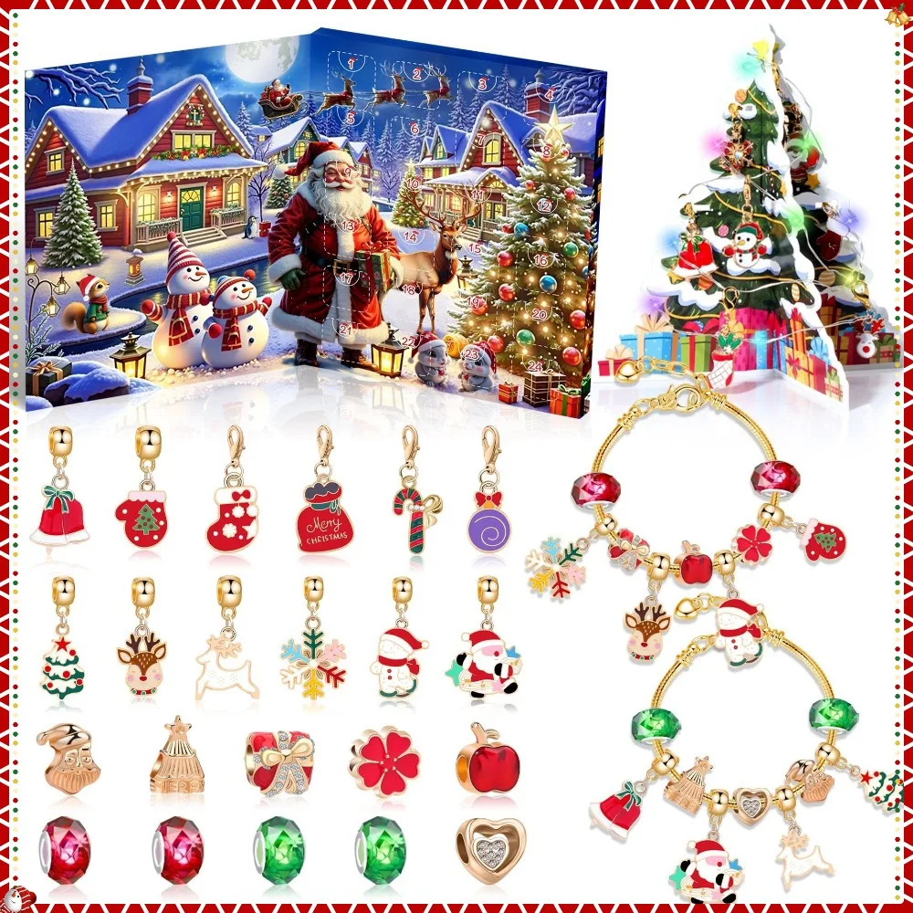 

Christmas Advent Calendar 24day DIY Countdown Bracelet Surprise Blind Box Christmas Decoration Combo Bracelet Blind Box Gift Set